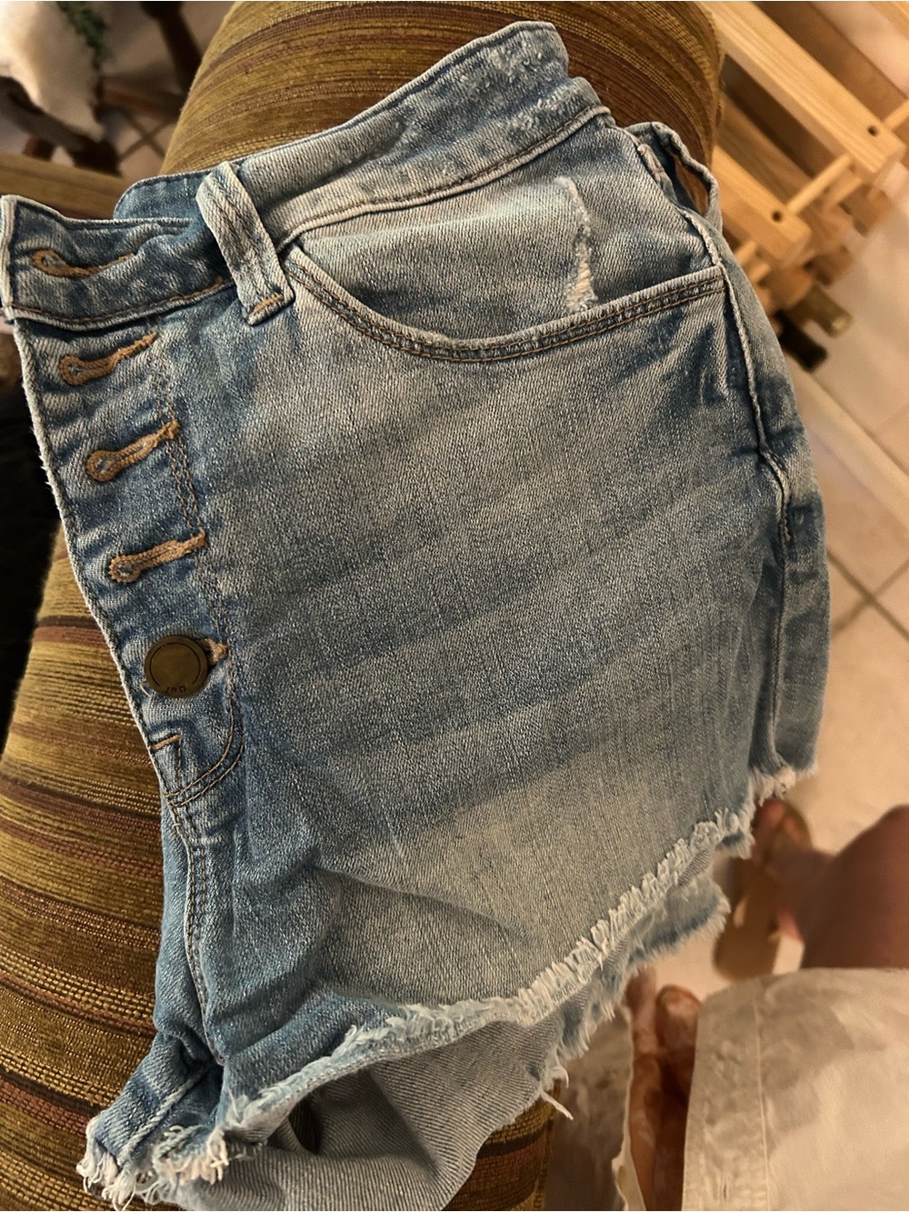 Just Black Light Blue Frayed Hem Button-Fly Denim Shorts